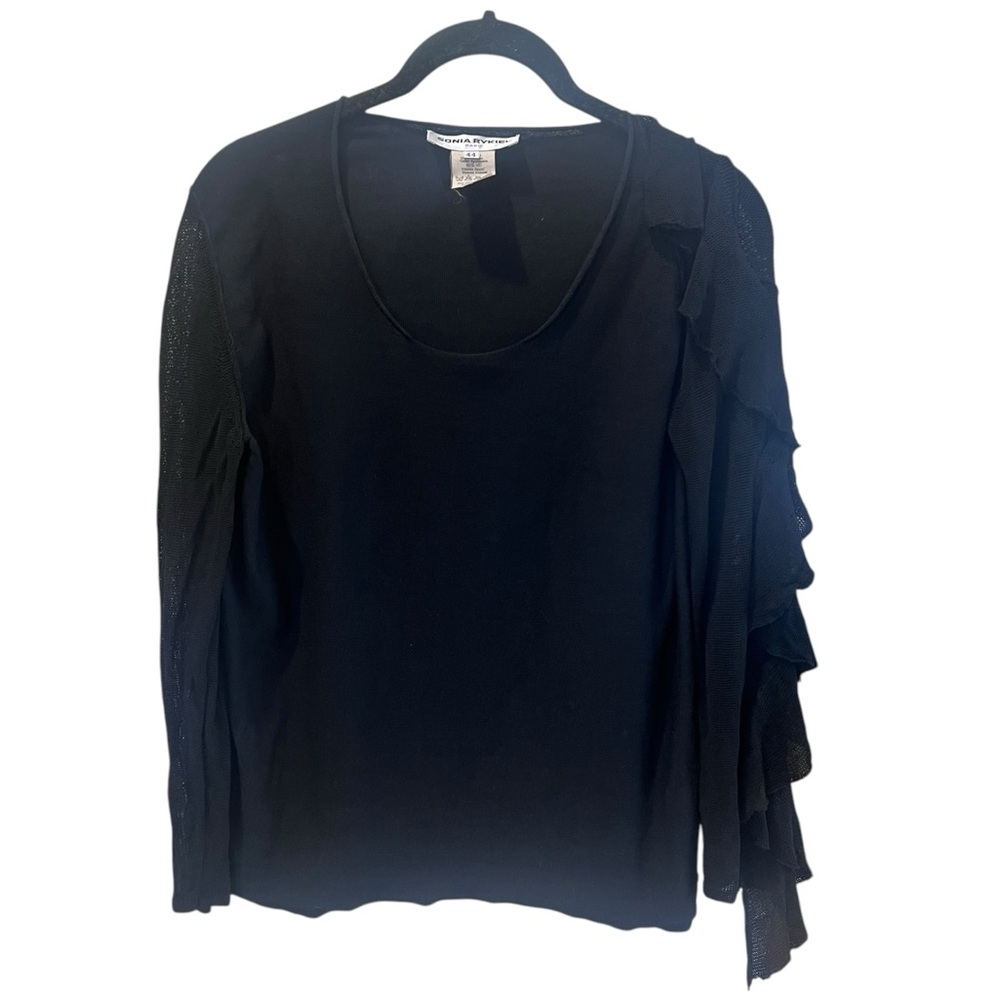 Sonia Rykiel | Black Scoop Neck Sweater Knit‎ Flutter Sleeve | FR44
